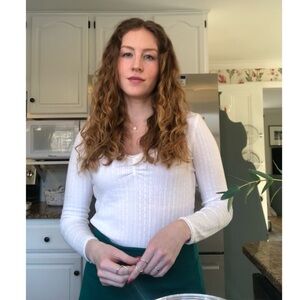 Sezane White Pointelle T-French 34/XS, 3/4 Sleeve-Light Stains, I will bleach